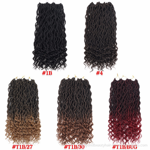Wavy Goddess Locs Crochet Synthetic Braiding Hair Curly Ends Ombre Pre-Looped Faux Locs Hair Braids Crochet Locs Hair Extensions